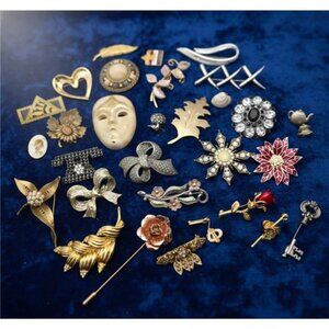 Vintage Brooch Pin Lot Signed Unsigned Mid Century Mod Floral Gold Silver Tone